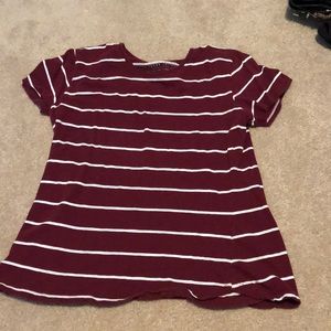 maroon and white striped flare shirt
